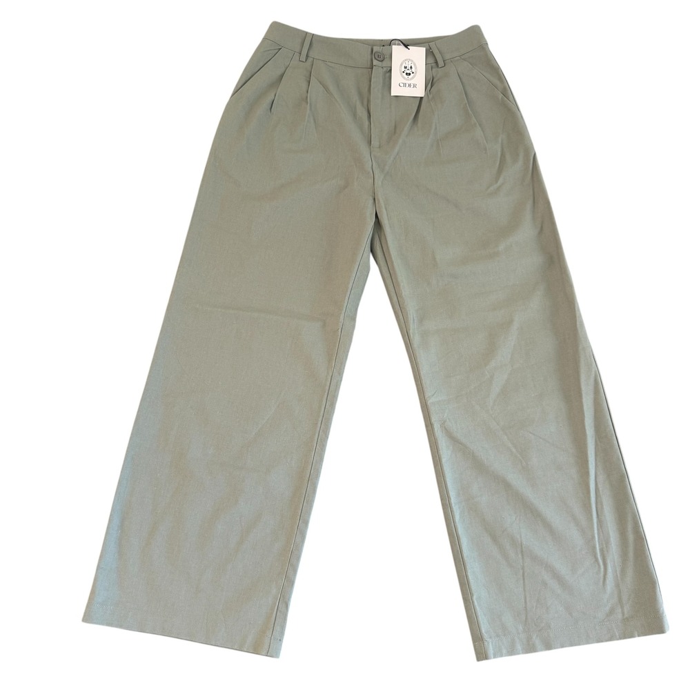 Cider XL (31x27.5) Pale Green Linen Blend Pleated High Waisted Wide Leg Trousers